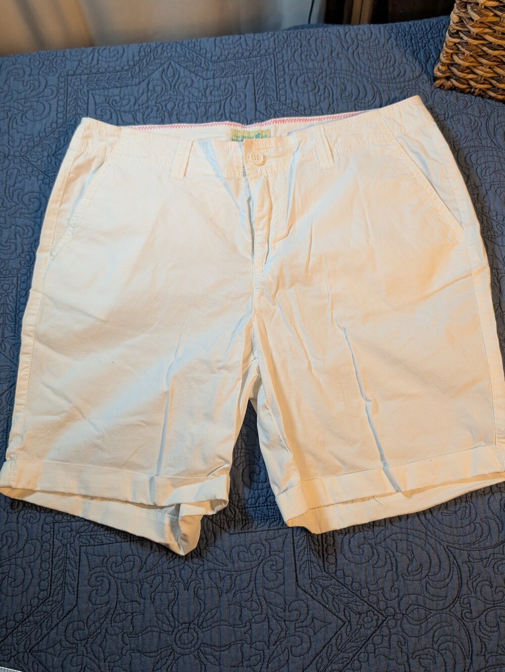 Caribbean Joe White Bermuda Shorts Size 12 Stretch Cotton Chino Summer Resort...